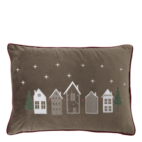 Aix pudebetr�k med broderede huse mocca