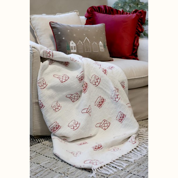 Chenilleplaid creme og cherry