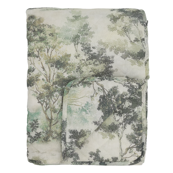 Aix quilt med blomsterm�nster i creme og oliven