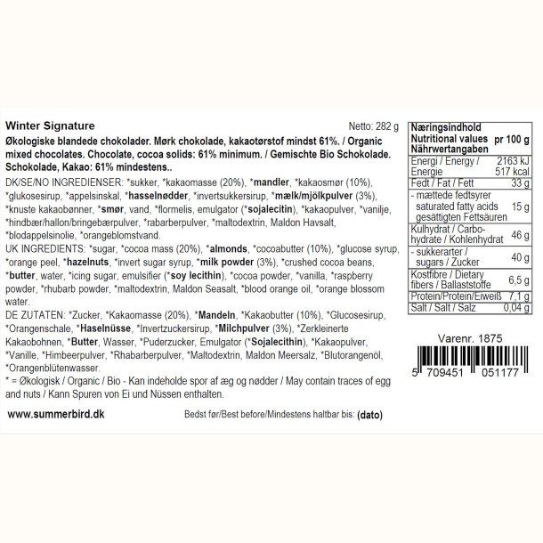 N�ringsindhold og ingredienser til Summerbird Winter Signature