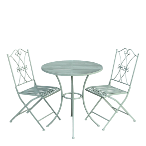 caf�s�t i jern med bord og to stole i antique gr�n
