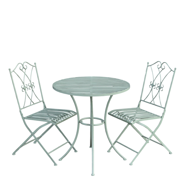 caf�s�t i jern med bord og to stole i antique gr�n