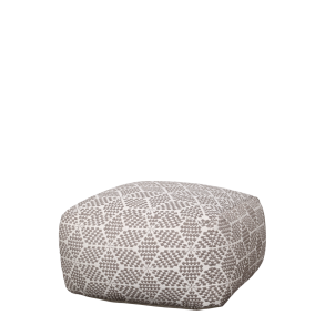 loungepuf med m�nster i mocca og creme p� gulv