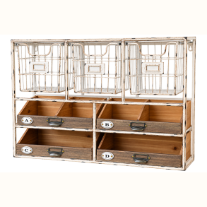 V�greol med tr�dkurve og skuffer i antique creme