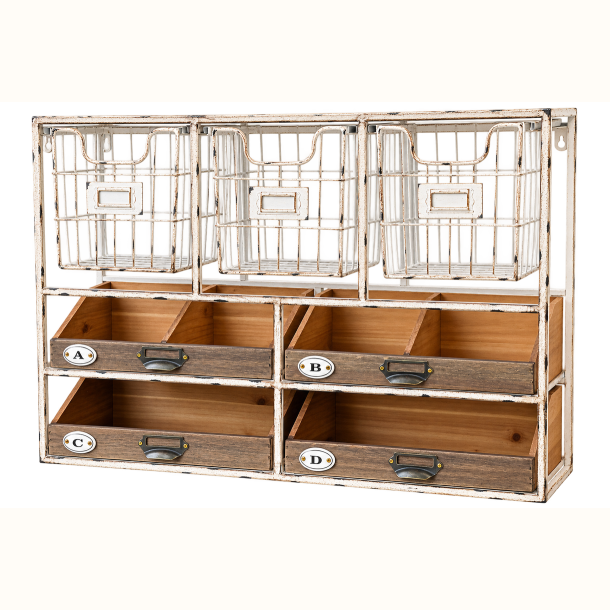 V�greol med tr�dkurve og skuffer i antique creme