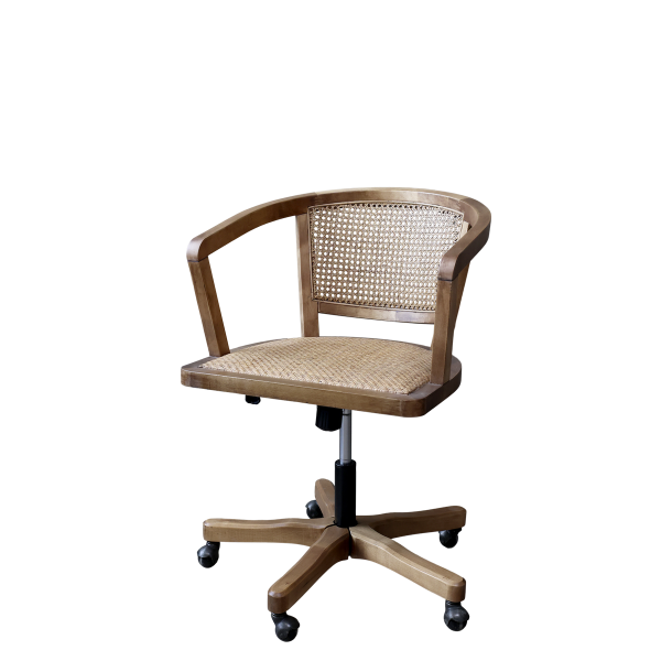 fransk kontorstol i tr� med flets�de og ryg fritlagt