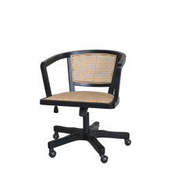 fransk kontorstol i sort tr� med flets�de og hjul