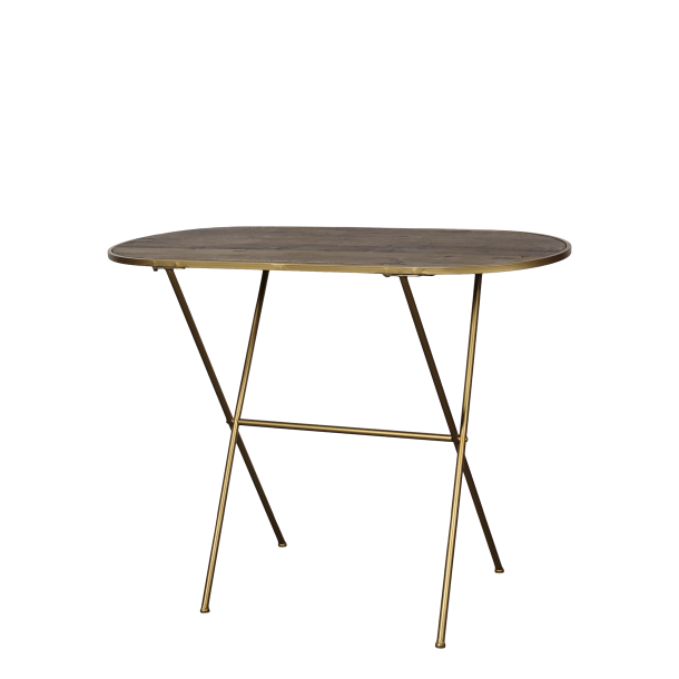 Entr�bord med antique messing stel og rustik tr�bordplade