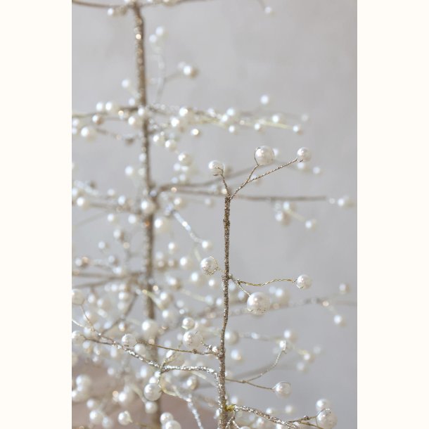 Grene med creme perler og guldtr�d p� juletr�