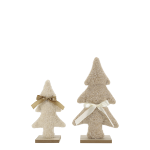 To st�ende juletr�er i creme og beige filt med sl�jfe