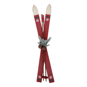 Vintage ski med stave i antique cherry
