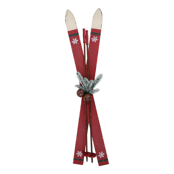 Vintage ski med stave i antique cherry