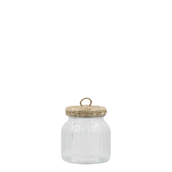 Opbevaringsglas med fletl�g i glas med l�g i naturmateriale