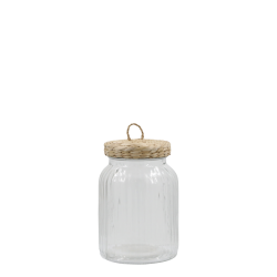 Opbevaringsglas med fletl�g i glas med l�g i naturmateriale