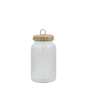 Stort opbevaringsglas med fletl�g i glas med natur l�g