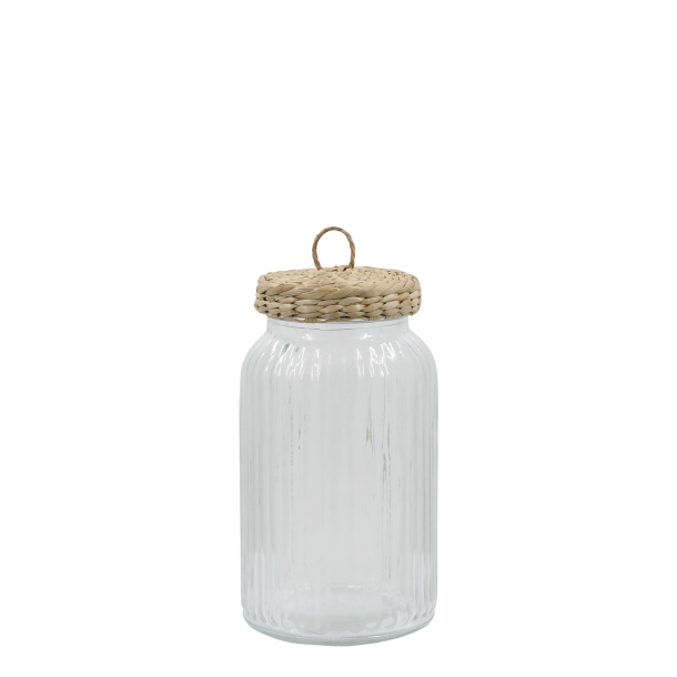 Stort opbevaringsglas med fletl�g i glas med natur l�g