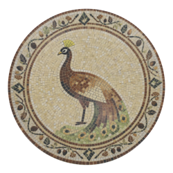 Chartres fad i mosaik med p�fugl �26,5 cm stent�j beige