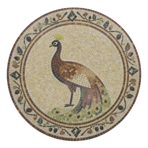 Chartres fad i mosaik med p�fugl �26,5 cm stent�j beige