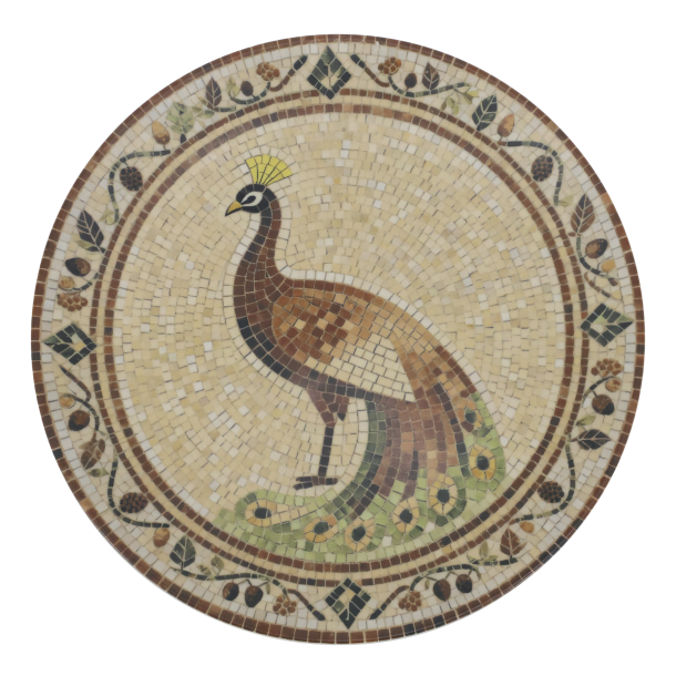 Chartres fad i mosaik med p�fugl �26,5 cm stent�j beige