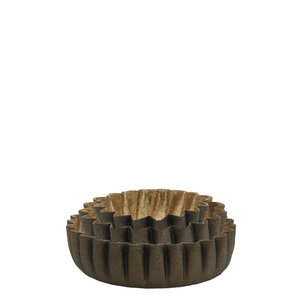 Rillet fad s�t af 3 antique messing