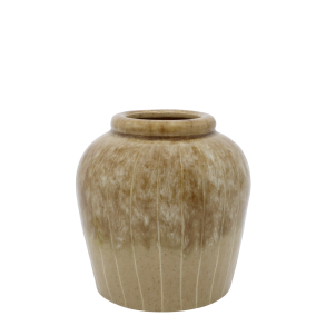 Stribet keramikvase i latte farve