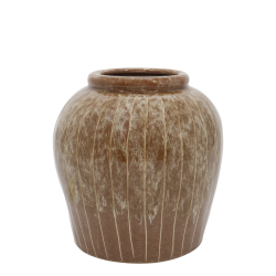 Stribet keramikvase i mocca farve