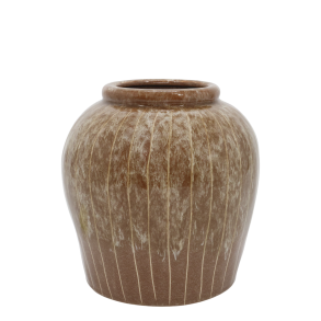 Stribet keramikvase i mocca farve