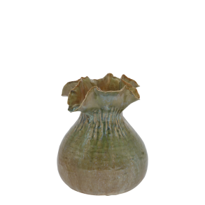 H�ndlavet vase med kr�llet kant i verte