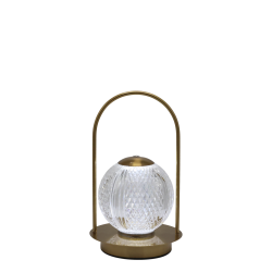 Opladelig LED bordlampe i antique messing med facetsleben sk�rm