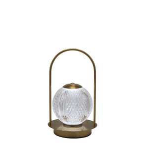 Opladelig LED bordlampe i antique messing med facetsleben sk�rm