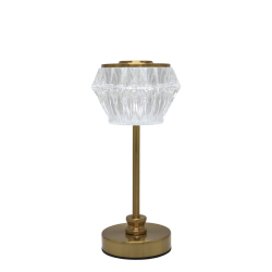 Opladelig LED bordlampe i antique messing med facetsleben sk�rm