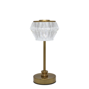 Opladelig LED bordlampe i antique messing med facetsleben sk�rm