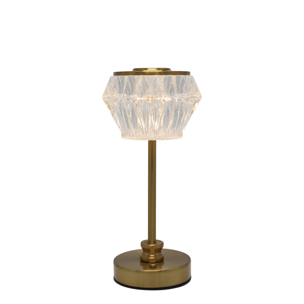 Ledningsfri LED lampe i antique messing med dekorativ krystalsk�rm
