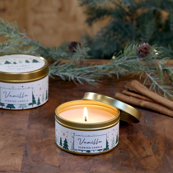 Lille Vanilla duftlys t�ndt ved gran