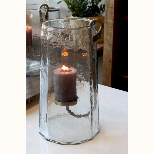 Stor klar glas-hurricane med messing holder
