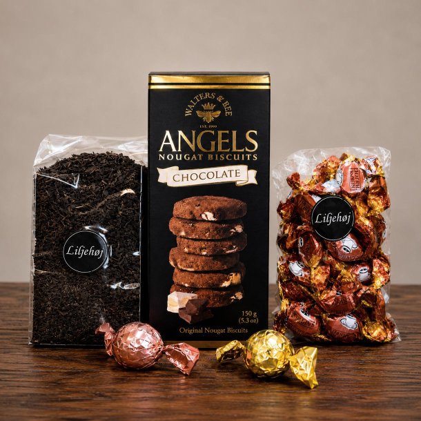 Indhold i Gavepose 149 nr. 3 med te, chokoladesm�kager, bolcher og chokolade fra Liljeh�j