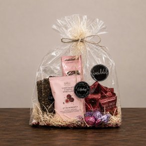 Indhold i Gavepose 199 nr. 3 med te, tr�fler, vingummi med chokolade og s�de specialiteter fra Liljeh�j