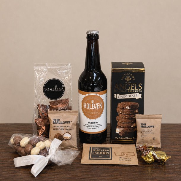 Gavepose 249 nr. 3 med �l, sm�kager, lakrids, tr�fler og lakridskugler med chokolade fra Liljeh�j
