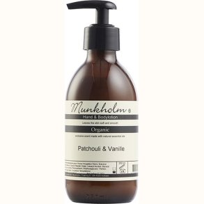 Munkholm Hand & Bodylotion Patchouli og Vanille 250 ml i glasflaske med pumpe