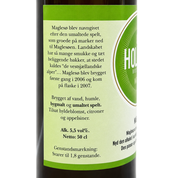 Holb�k Bryghus Magles� med historie om �llen samt hyldeblomst, citron og appelsin