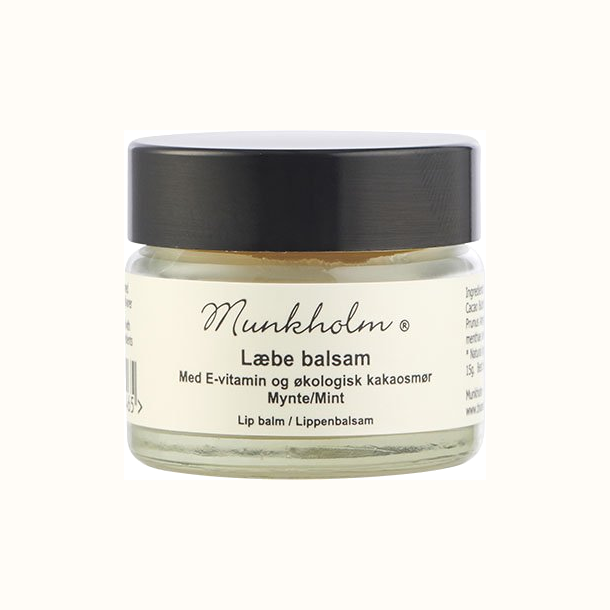 Munkholm L�bebalsam Mint med E-vitamin og �kologisk kakaosm�r i glaskrukke