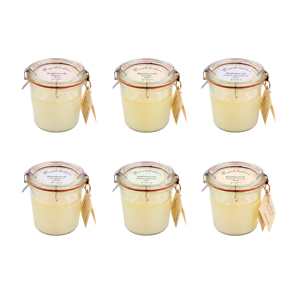Munkholm Saltscrub 300 gram i flere duftvarianter med naturlig hudpleje og velduftende kropspleje
