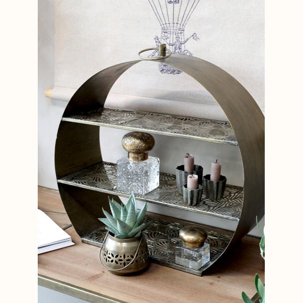 Rund v�ghylde i antique brass med blad-m�nster