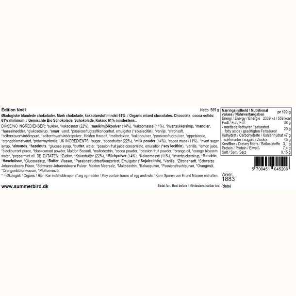 Ingredienser og n�ringsindhold for Summerbird �dition No�l julekalender