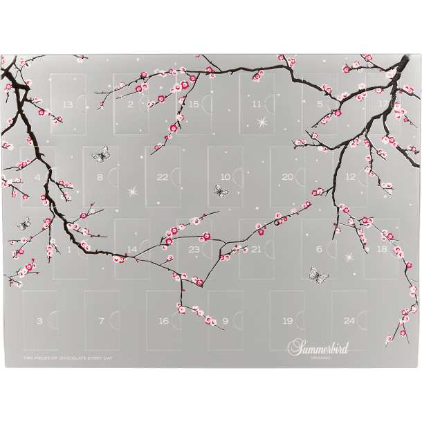 Summerbird Double Christmas Calendar med s�lvmotiv, kirseb�rgrene og sommerfugle
