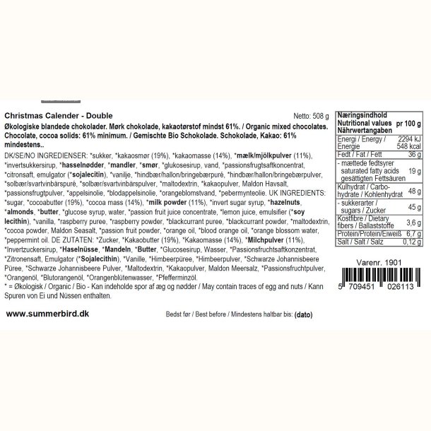 Ingredienser og n�ringsindhold for Summerbird Double Christmas Calendar