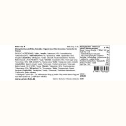 Ingrediensdeklaration p� Summerbird Petit Four 4, �kologisk chokolade